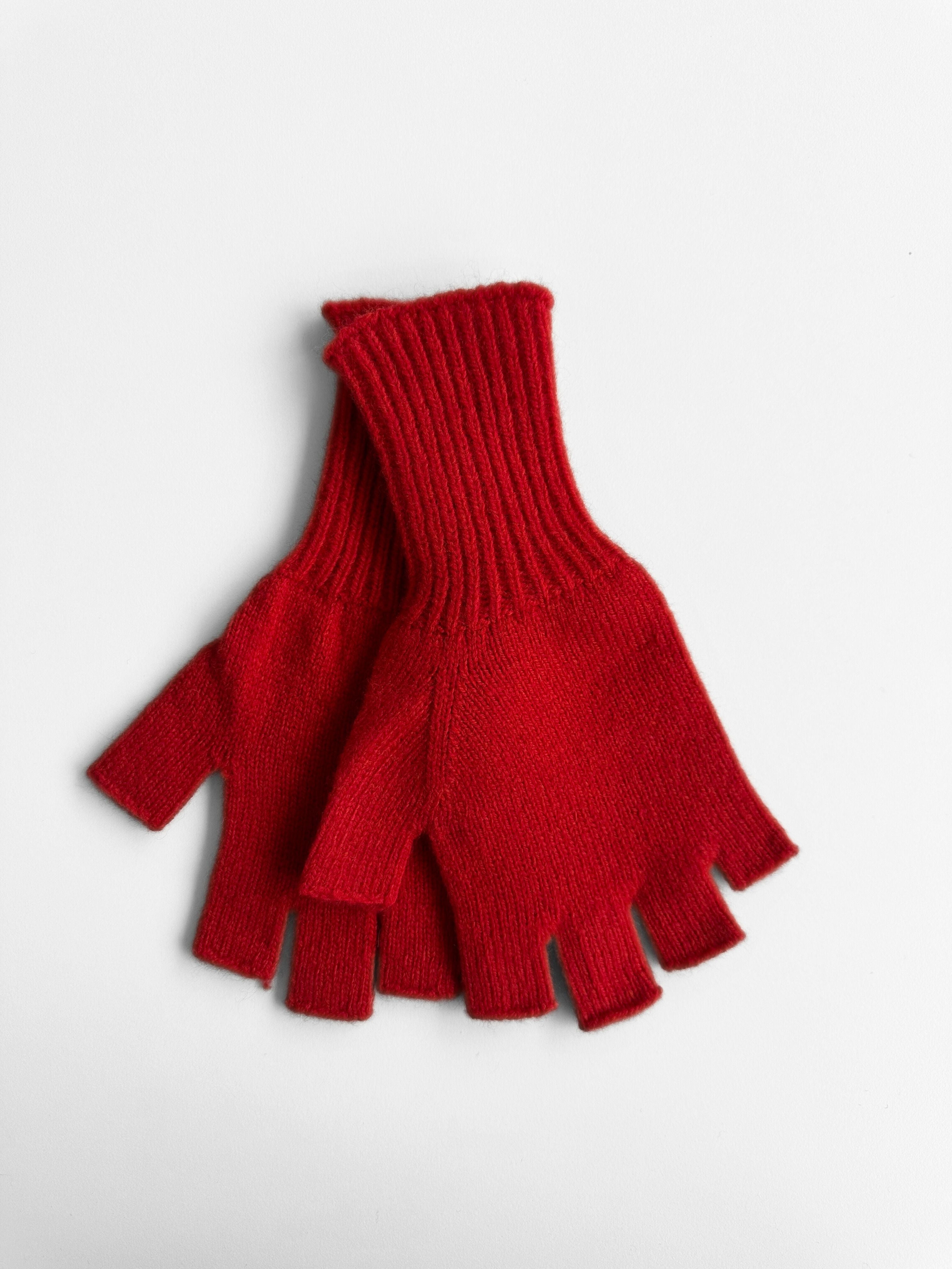 Merino Wool Fingerless Gloves - Vermillion