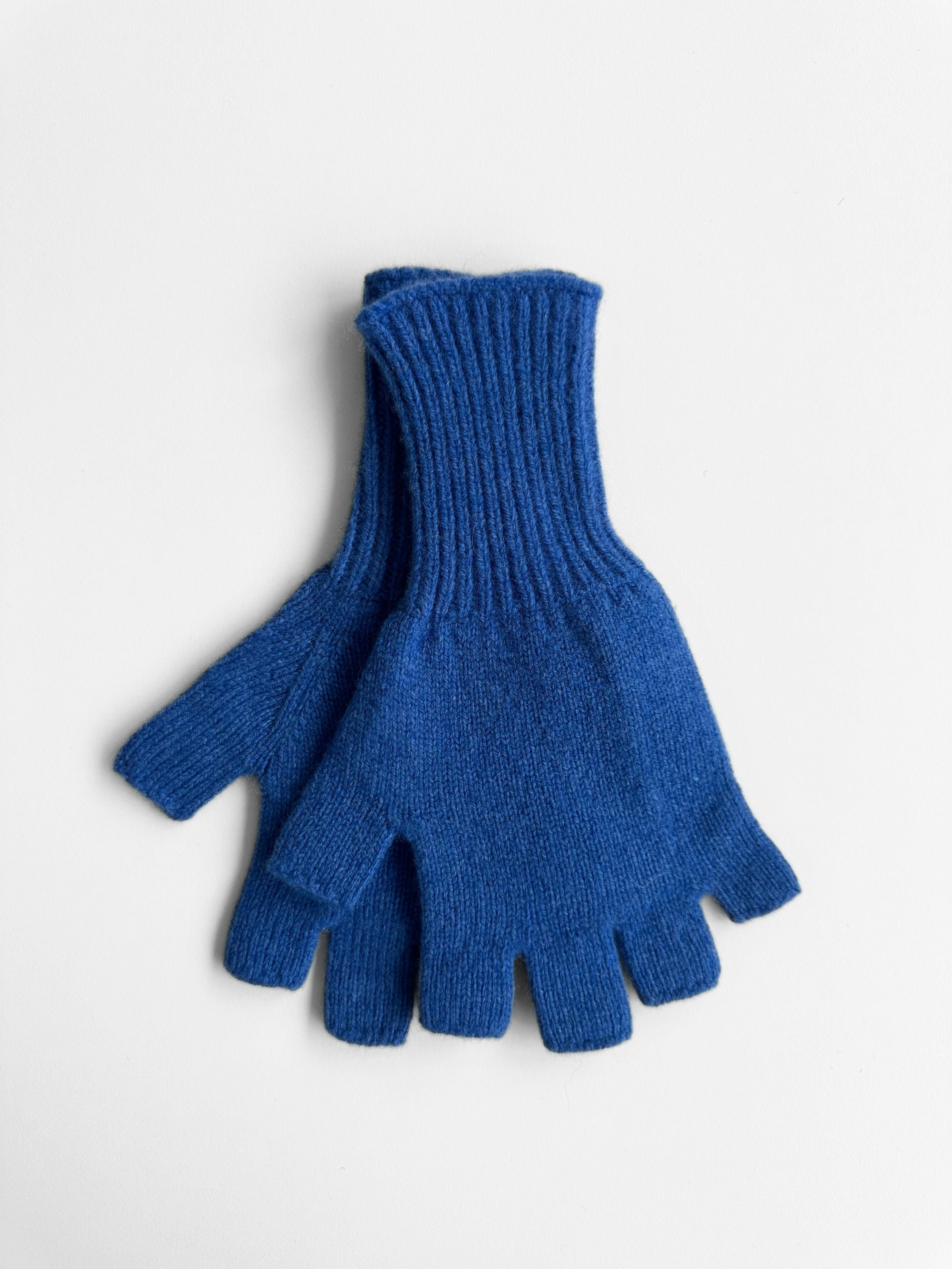 Merino Wool Fingerless Gloves - Blue