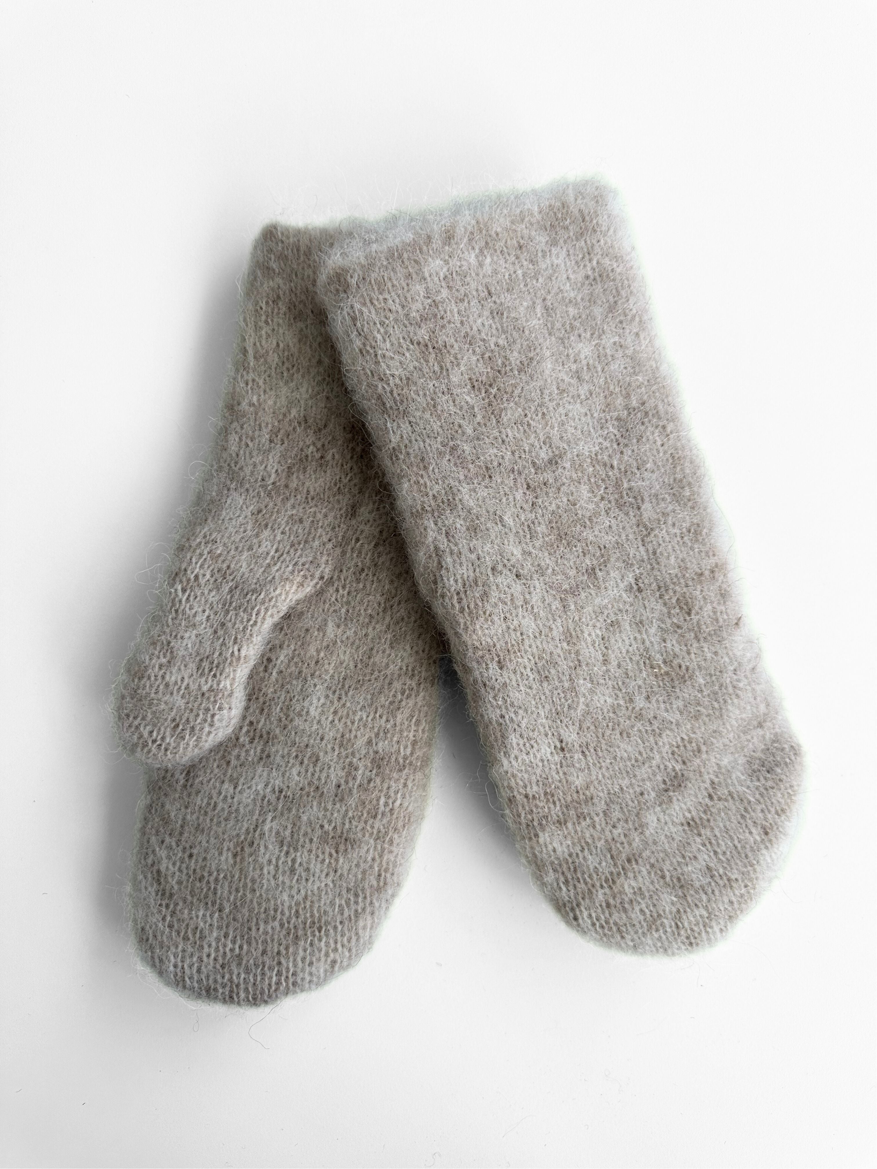 Knitted Brushed Mittens - Natural