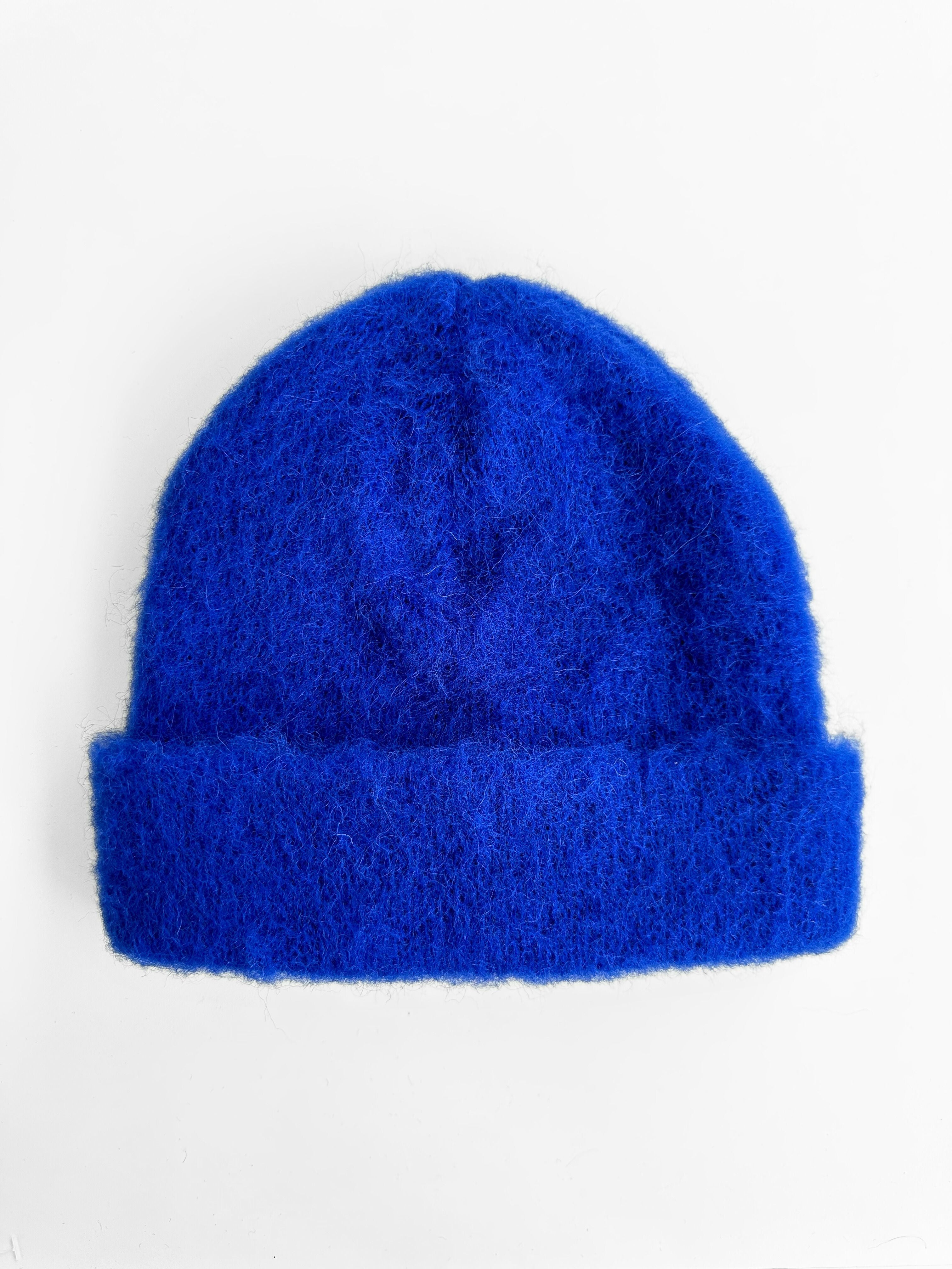 Knitted Brushed Hat - Blue