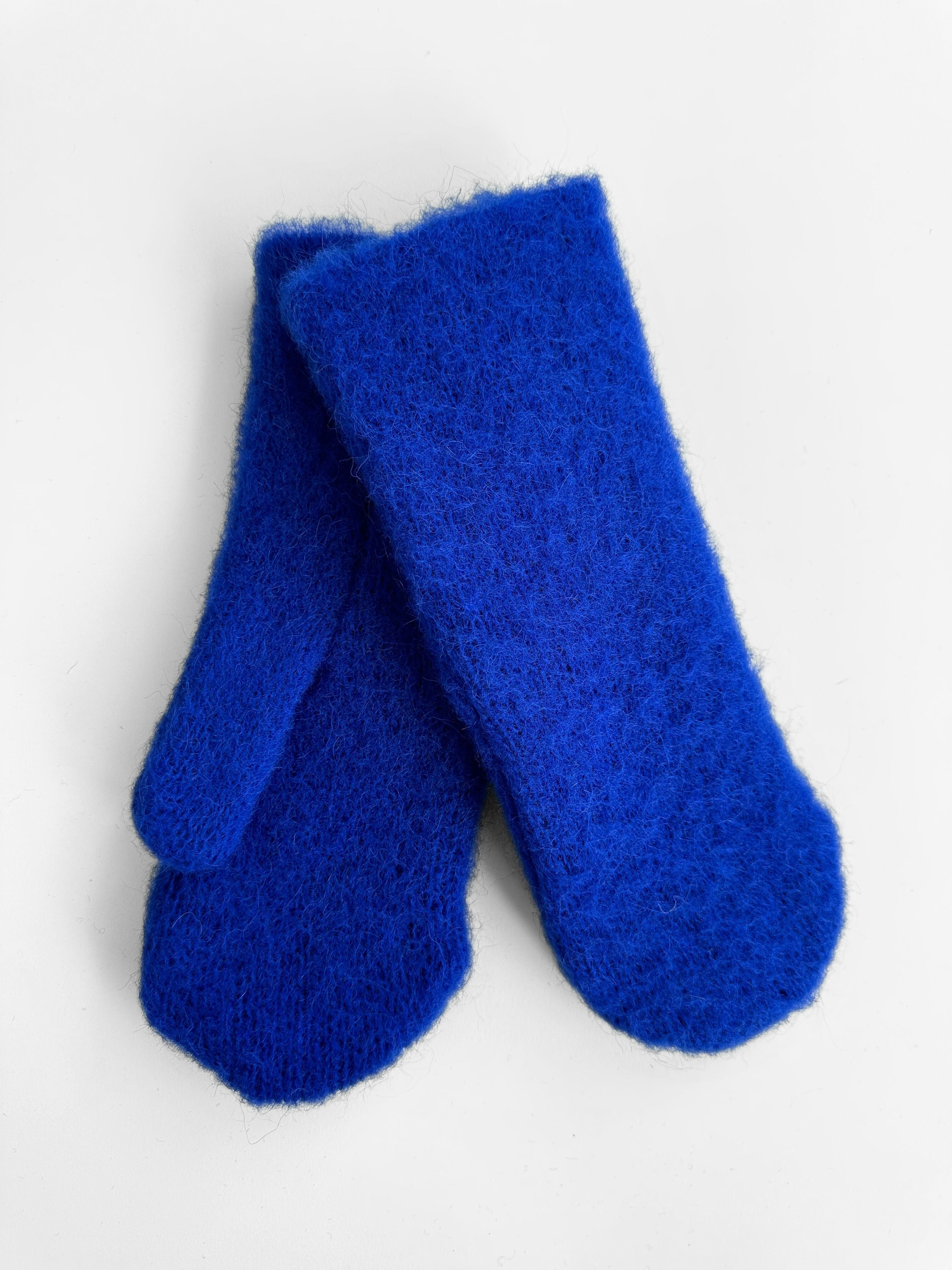 Knitted Brushed Mittens - Blue