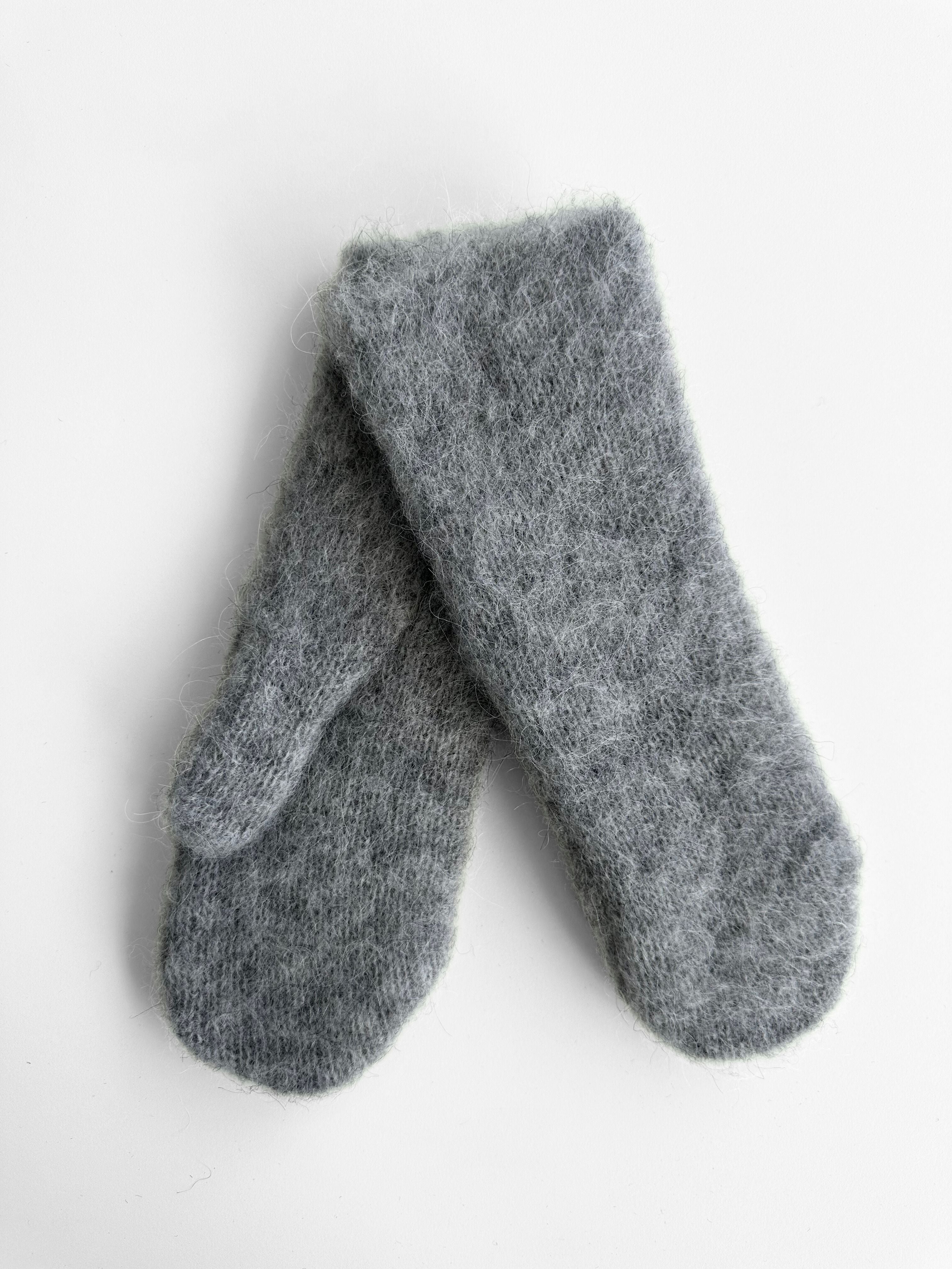 Knitted Brushed Mittens - Grey