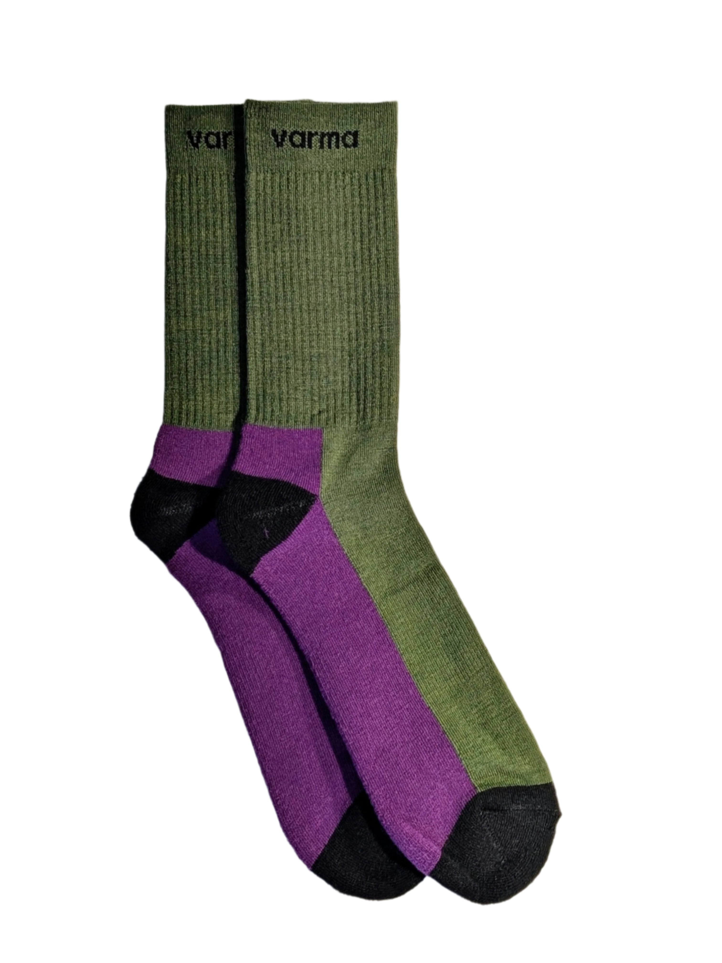 Merino wool socks - Green and purple